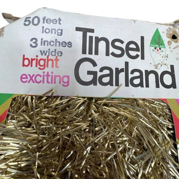 Vintage Tinsel Garland Gold White 50 Ft 15 Ft Flameproof Tarnishproof Lot 3 NEW - Picture 2 of 5